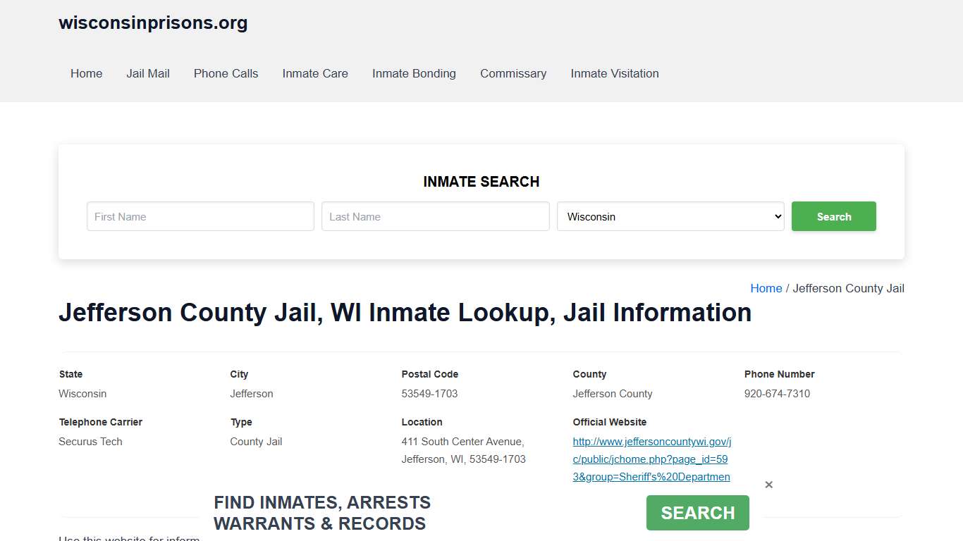 Jefferson County Jail, WI - Offender Locator, Contacts, Inmate Info